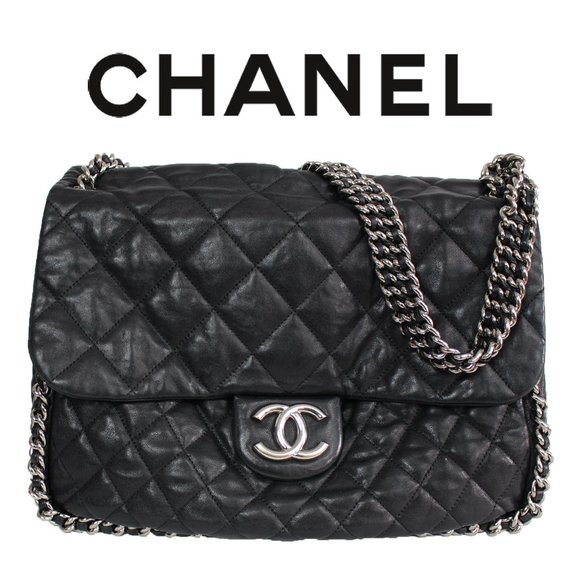 CHANEL Handbags - CHANEL Quilted Chain Trim Leather Shoulder Bag CC